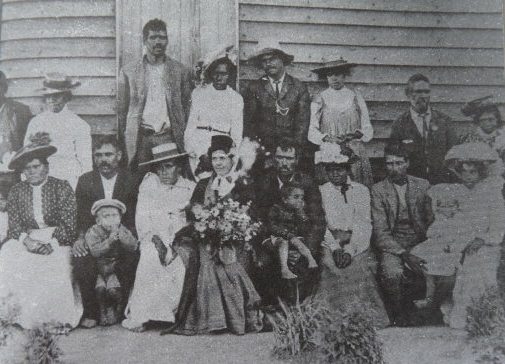 Koori families outside church in Singleton AIM Collection